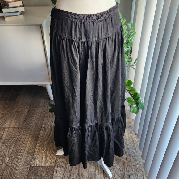 Vtg Gene Ewing Bis Black Fringe Beaded Tiered Prairie Western Cottage Maxi Skirt - Picture 6 of 9